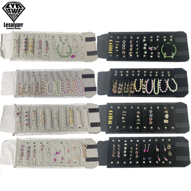 Sac en rouleau de bijoux, étui de transport Portable, organisateur en velours noir, boîte de rangement multifonctionnelle pour colliers, bagues, boucles d'oreilles, vente en gros