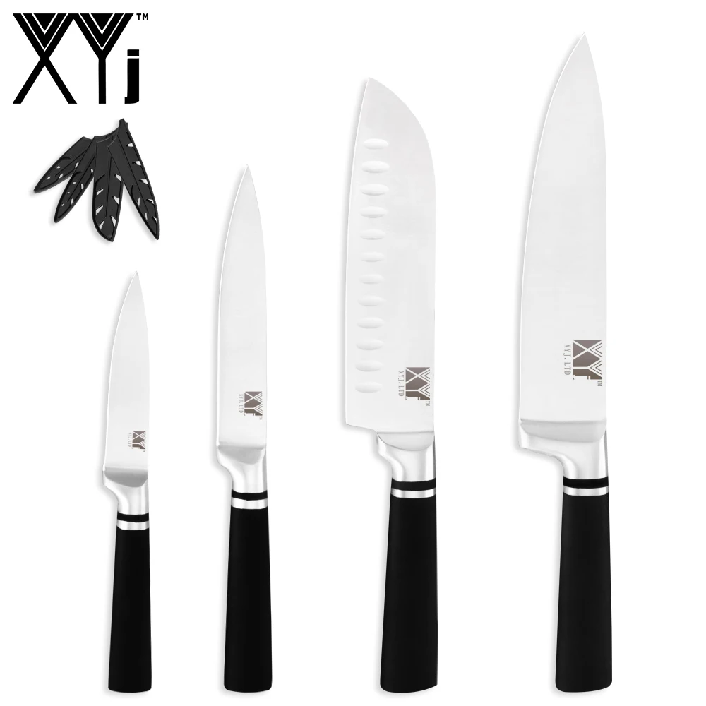 F.4pcs set XYj 9 шт. набор ножей из нержавеющей стали для повара 8 ''шеф-повара 8'' нарезки 8 ''хлеба 7'' сантоку 5 ''нож 3,5'' ножи для очистки овощей - Цвет: F.4pcs set