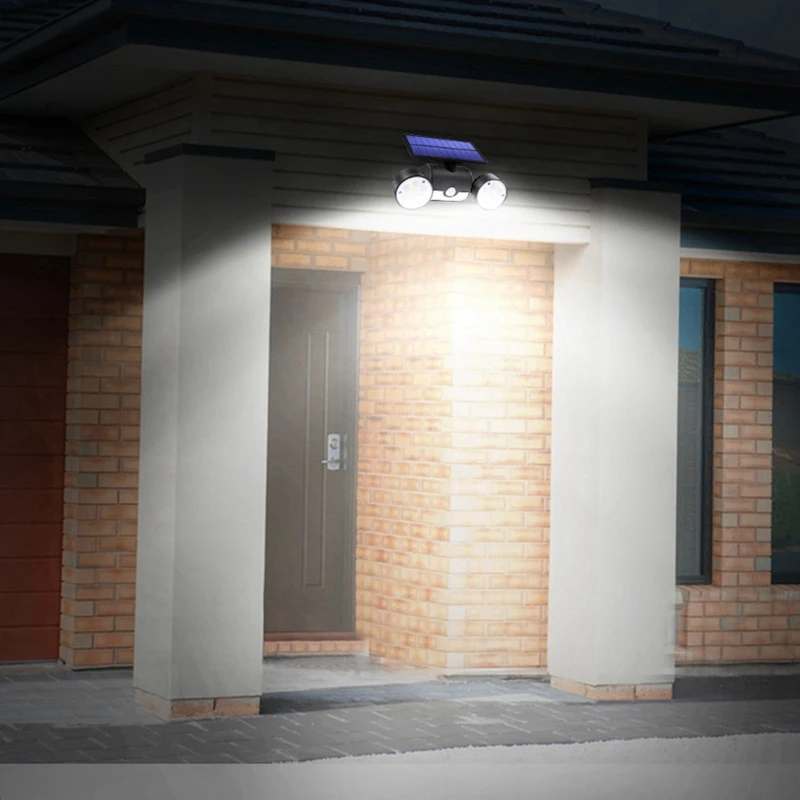 30 Led Solar Light Dual Head Solar Lamp Pir Motion Sensor Spotlight Waterproof Outdoor Adjustable Angle Lights for Garden Wall