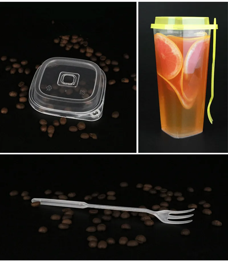 50 шт., высокое качество, 1000 мл, одноразовые прозрачные пластиковые стаканчики, большие креативные квадратные вечерние стаканчики для кофе, чая, напитков с крышкой