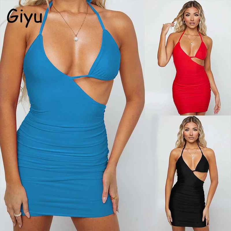 

Giyu Sexy Summer Dress Women 2020 Spaghrtti Strap V Neck Hollow Out Backless Bandage Mini Dress Bodycon Ruch Club Party Vestidos
