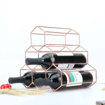 

Nordic decoration Creative hollowed out wrought iron wine rack bar metal ornaments electroplated rose gold wine bottle placed