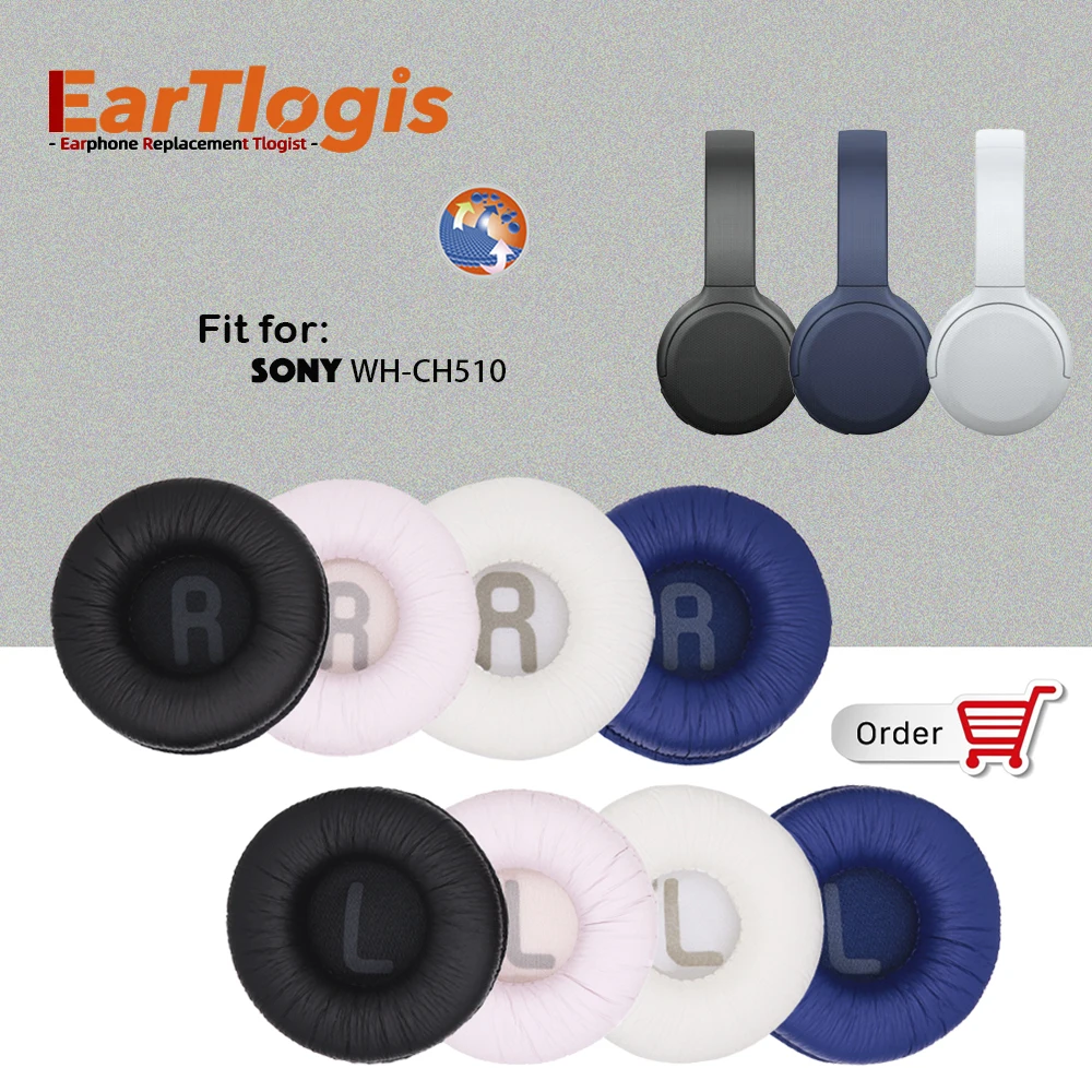 EarTlogis Replacement Ear Pads for Sony WH-CH510 CH 510 Headset Parts Earmuff Cover Cushion Cups Pillow