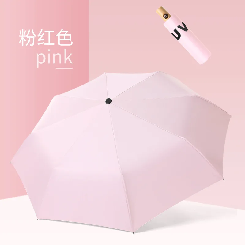 AUTO-UV-Pink Анти-УФ Автоматический Зонт от дождя женский Ветрозащитный прочный 3 складные солнечные Зонты портативный Солнцезащитный Женский зонтик с деревянной ручкой - Цвет: AUTO-UV-Pink
