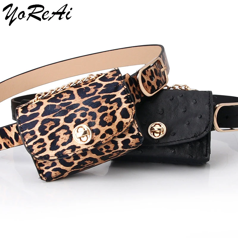 Riñonera Retro estampado de leopardo para mujer, bolso con bolsillo y cadena, de cuero PU, venta al por mayor|Riñoneras| - AliExpress