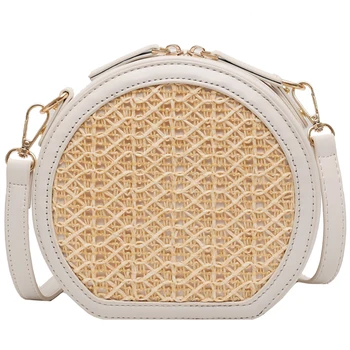 

Straw Round Crossbody bag 2020 Summer New High-quality PU Leather Women's Designer Handbag Small Travel Shoulder Messenger Bag