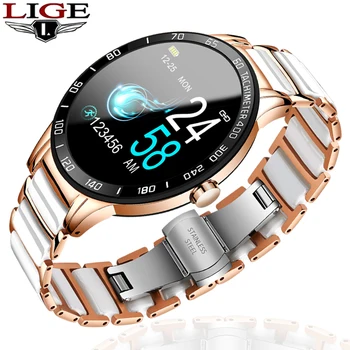 

2020 LIGE Luxury Ceramic Strap Smart Watch Women Waterproof Sports Fitness Tracker For Android ios Reloj inteligente smartwatch