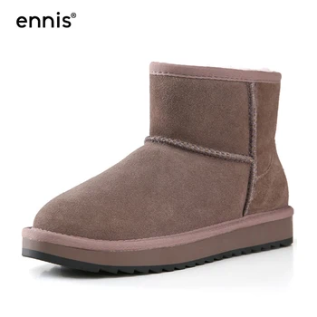 

ENNIS Classic Women's Winter Shoes Real Fur Snow Boots Warm Shoes Suede Leather Ankle Boots Flat Heel Boots Ladies New 2020 SN01