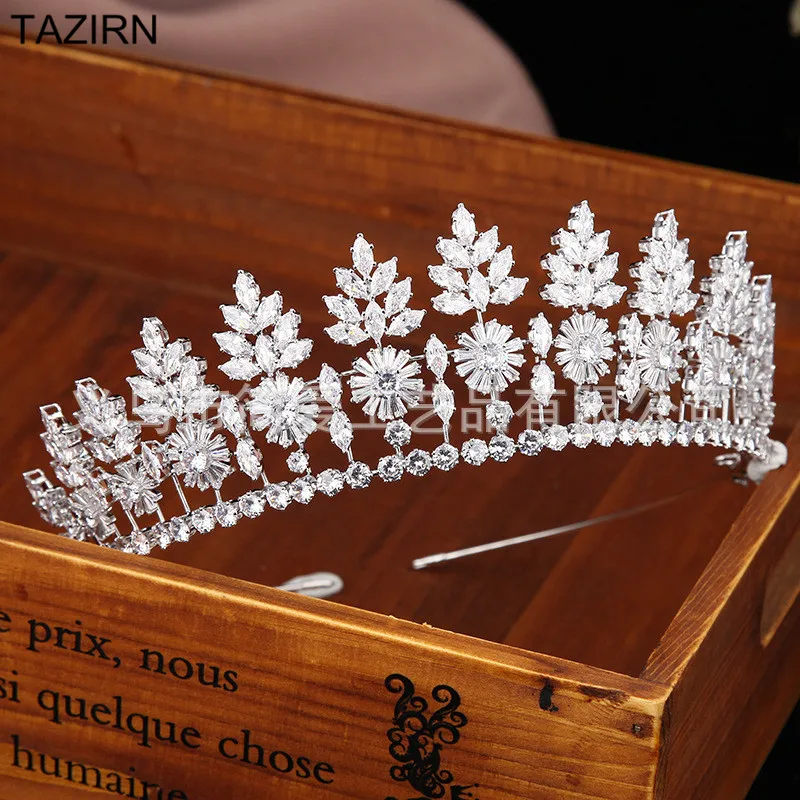 

Full Zircon Tiara Princess Crowns Bridal Headband Rhinstone Wedding Bride Hair Jewelry Corona Princesa