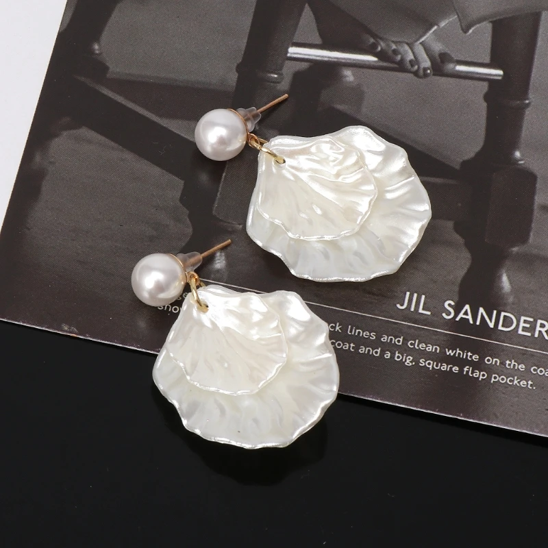 

Mother of Pearl Double Carve Shell Leaf Dangle Hook Earrings Silver Tone Jewelry 634D