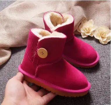 Австралийские детские зимние ботинки для мальчиков и девочек; зимние ботинки из воловьей кожи с натуральным мехом; детская обувь из натуральной кожи; длина стельки 14-22 см - Цвет: Rose red