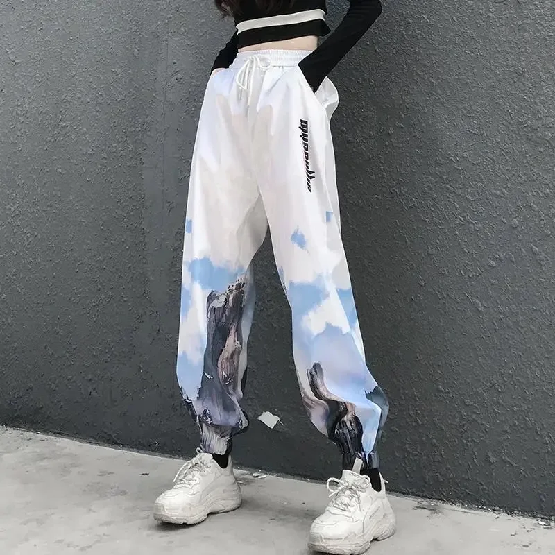 Monos holgados informales de primavera y verano para mujer, pantalones bombachos de cintura alta y finos que combinan con todo, con estampado ins tide