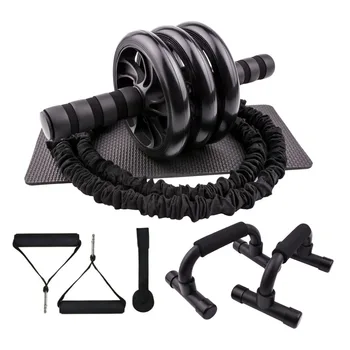 

AB Wheel Roller with Resistance Bands Fitness Home Gym and Exercise Equipment Push-up Rack Chest Training Bar Door Anchor