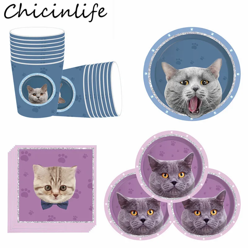 Chicinlife кошка одноразовая посуда бумажные тарелки салфетки для стаканчиков День Рождения Декор детский душ кошки день рождения питомец вечерние принадлежности