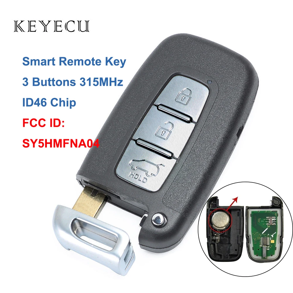 Keyecu Smart Remote Key - 3 Buttons&amp 315MHz&amp ID46 Chip FOB for Hyundai Accent Sonata Genesis Kia Optima FCC ID: SY5HMFNA04 |