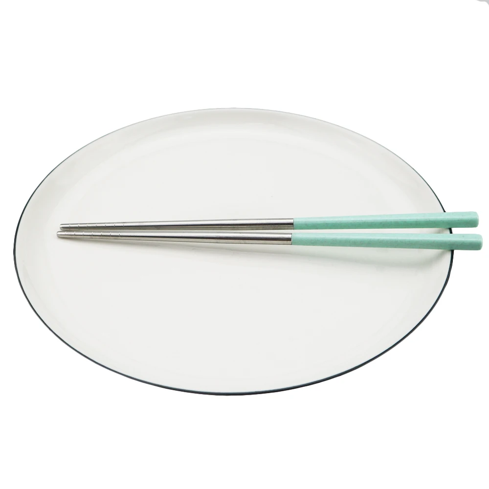1 пара, Нескользящие палочки для еды, 23 см, многоразовые палочки для еды, не обжигающая посуда, 18/10 нержавеющая сталь, столовая посуда, палочки для еды - Цвет: 1 pair green