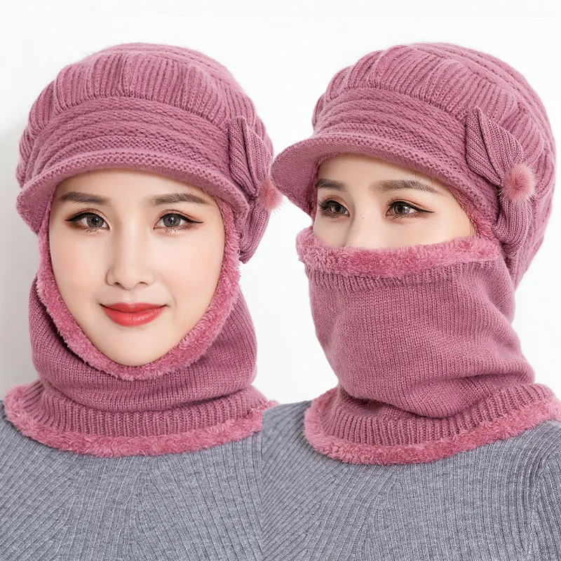 

Winter Warm Middle-aged Hat Mask Women's Full Face Thick Head Band Mom Cold Women's Scarf Riding Equipment