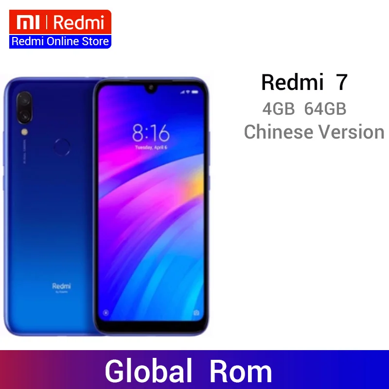 Глобальный Встроенная память Xiaomi Redmi 7 4 Гб Оперативная память 64 Гб Встроенная память Snapdragon 632, четрыре ядра, мобильный телефон, 12MP двойная камера AI 4000mAh большой Батарея