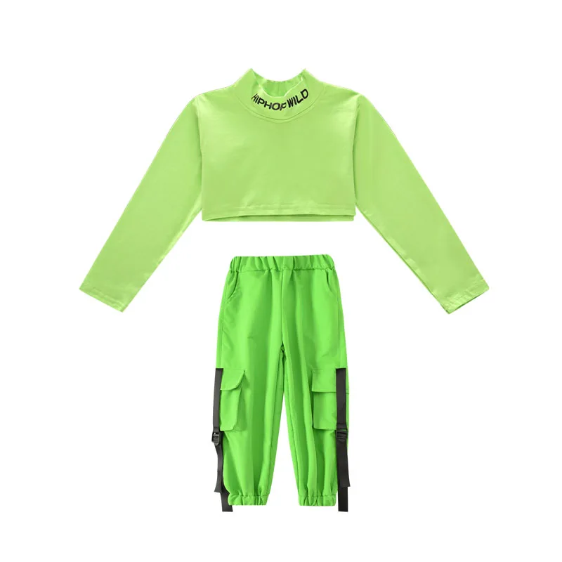 2pcs Suit Детская Одежда для танцев в стиле хип-хоп, одежда для маленьких девочек детский сценический костюм одежда для конкурентов Ropa, топы для танцев в стиле хип-хоп, джаз, штаны зеленый костюм - Цвет: 2pcs Suit