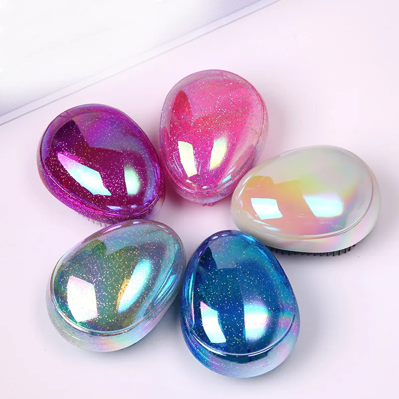 1pc Anti Static Salon Egg Shape Glitter Massage Hairbrush Tangle Hair Brush Styling Tools Detangling Smoothing Comb | Красота и