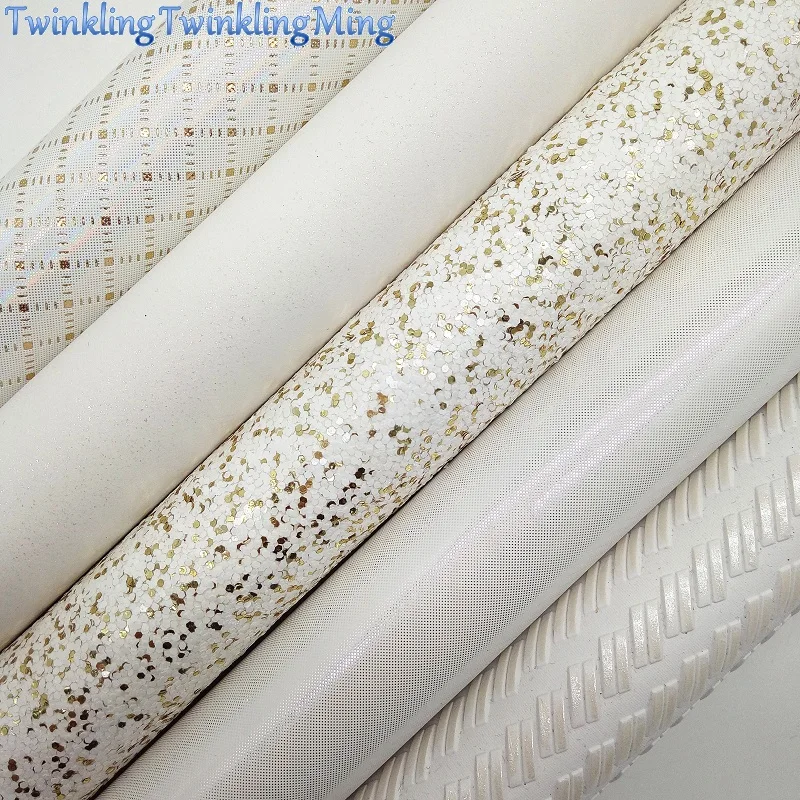 White Glitter Fabric Iridescent Synthetic leather Weaving Plaids Faux Sheets For Bow A4 21x29CM Twinkling Ming XM019E | Дом и сад