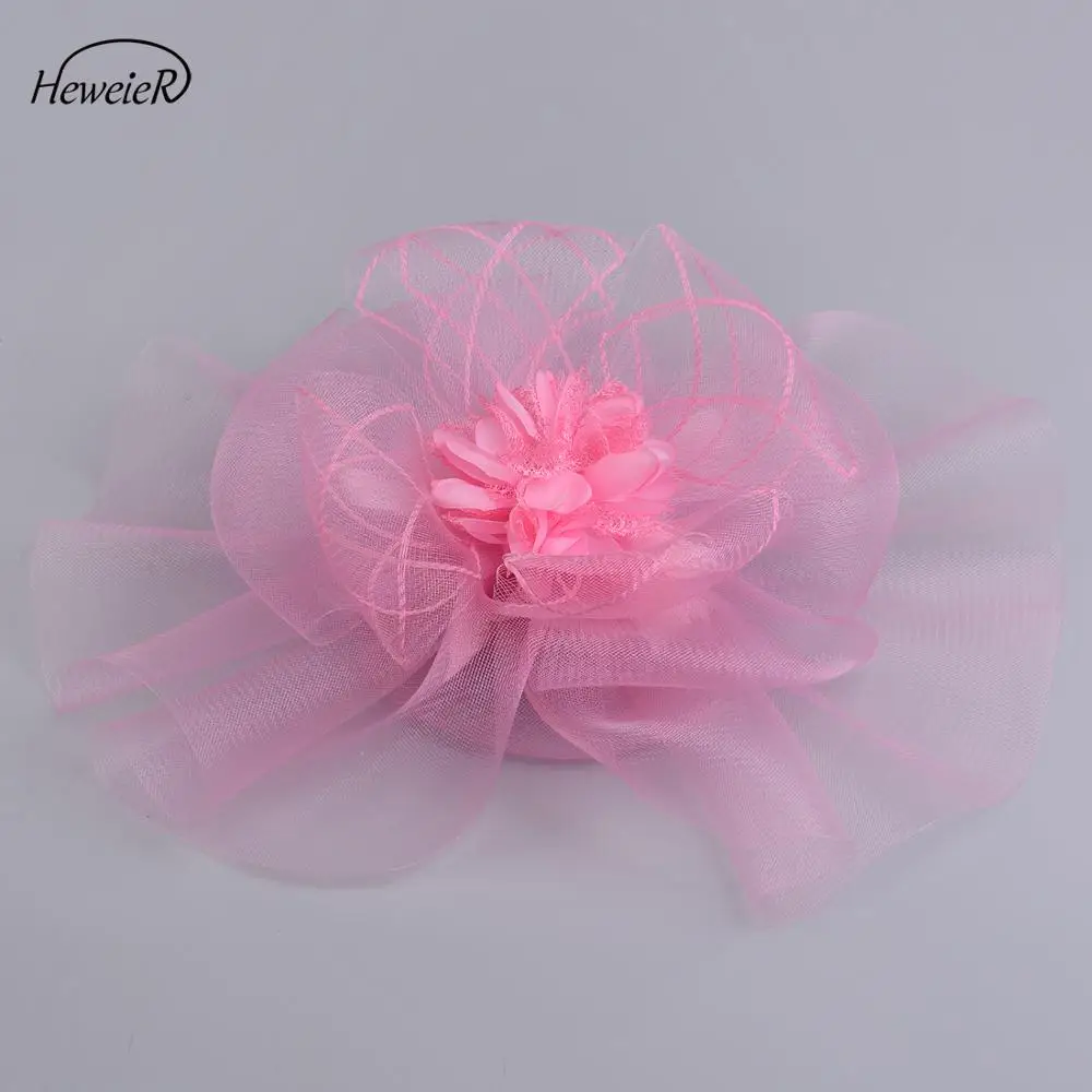 Fascinator Hat Handmade Pink Flower Large Hair Clip Cocktail Races Hair Band Headwear Hairpiece Women Lady Bridal Accessories
