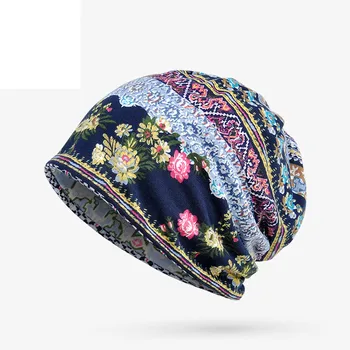 

Muslim Retro Cotton Scarf Cap Unisex Print Hat Ruffle Cancer Hat Beanie Scarf Collar Turban Head Wrap Cap hijab femme musulman
