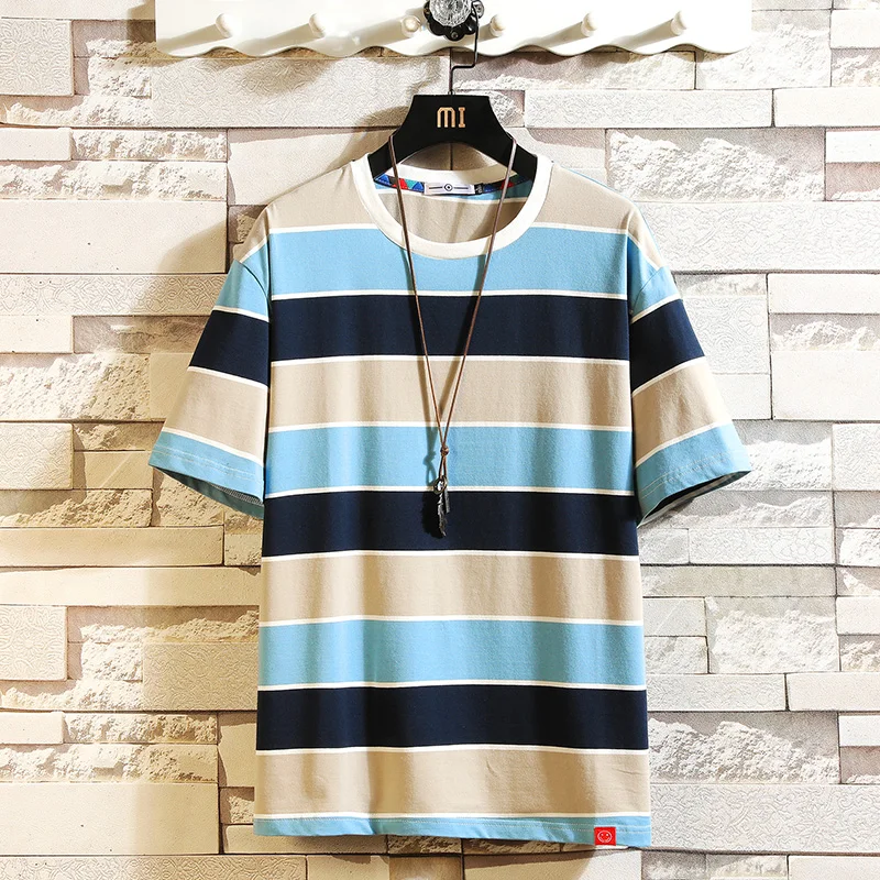 Men's Cotton Striped T-shirts Funny Mens Summer Tshirts Male Oversized Tee Shirts Fashion 5XL Casual T Shirt For Man Streetwear | Мужская