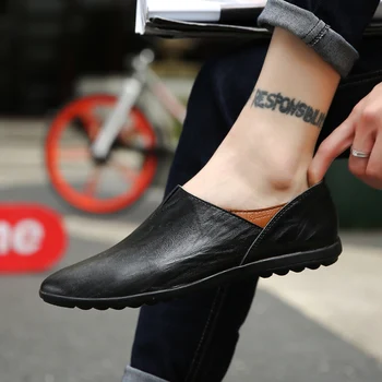 

Casual Boat Shoes slip on Men Soft Leather Loafer Comfortable Driving Shoes Moccasins Footwear black Shoes Kasual Schoenen
