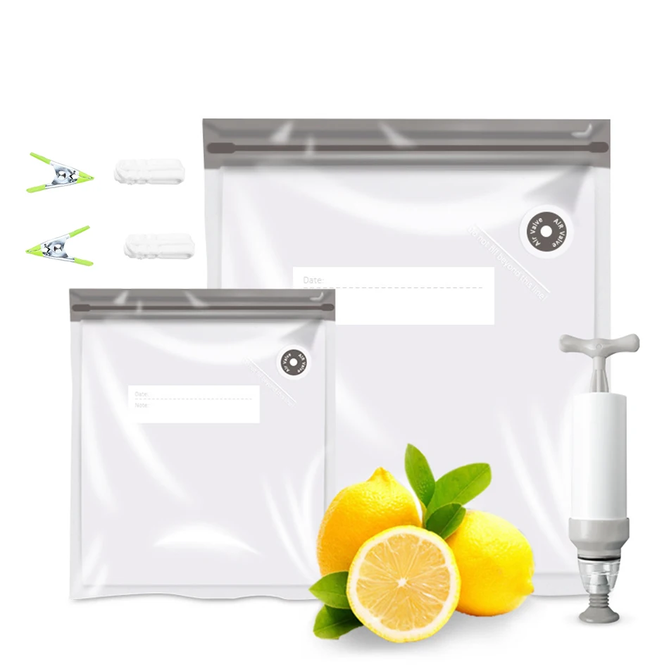

Vacuum Sealer Bags Household Vacuum Food Sealer Ziplock Bag With Hand Pump Sealing Clips for Sous Vide Cooking and Food Storage