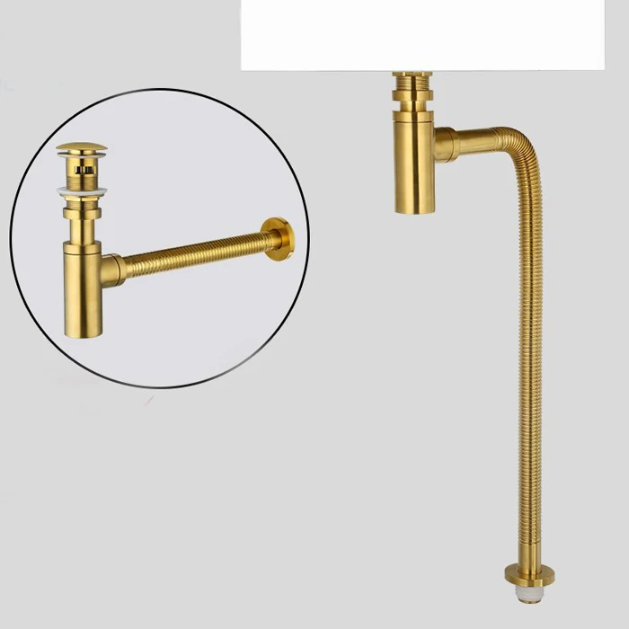 Brushed Gold Color Basin Pop up Drain-pipe Basin Sink Drain Pipe with/Overflow 
