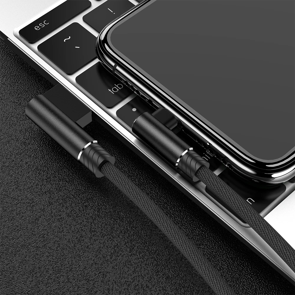 1 м 2 м 3 м 90 градусов USB данных зарядное устройство быстрый кабель для iPhone X XR 11 Pro Xs Max 5S 6 6s 7 8 Plus iPad Телефон происхождения длинный шнур зарядки - Цвет: Черный