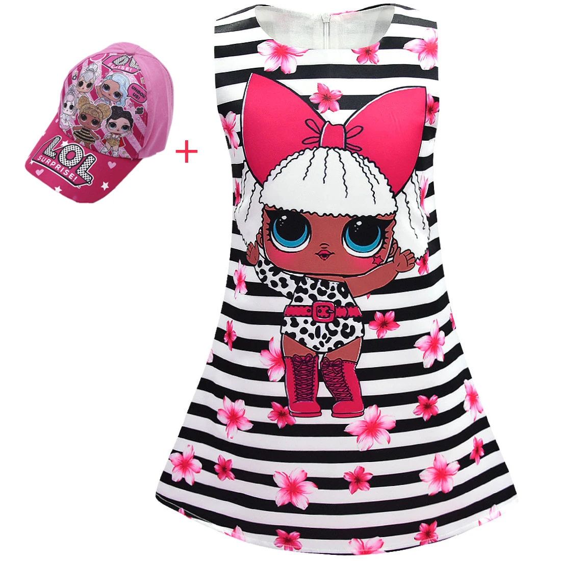 02-dress-hat Детские платья для девочек; летнее платье с героями мультфильмов; платья принцессы для дня рождения; одежда для малышей без рукавов; Vestidos; Одежда для кукол - Цвет: 02-dress-hat