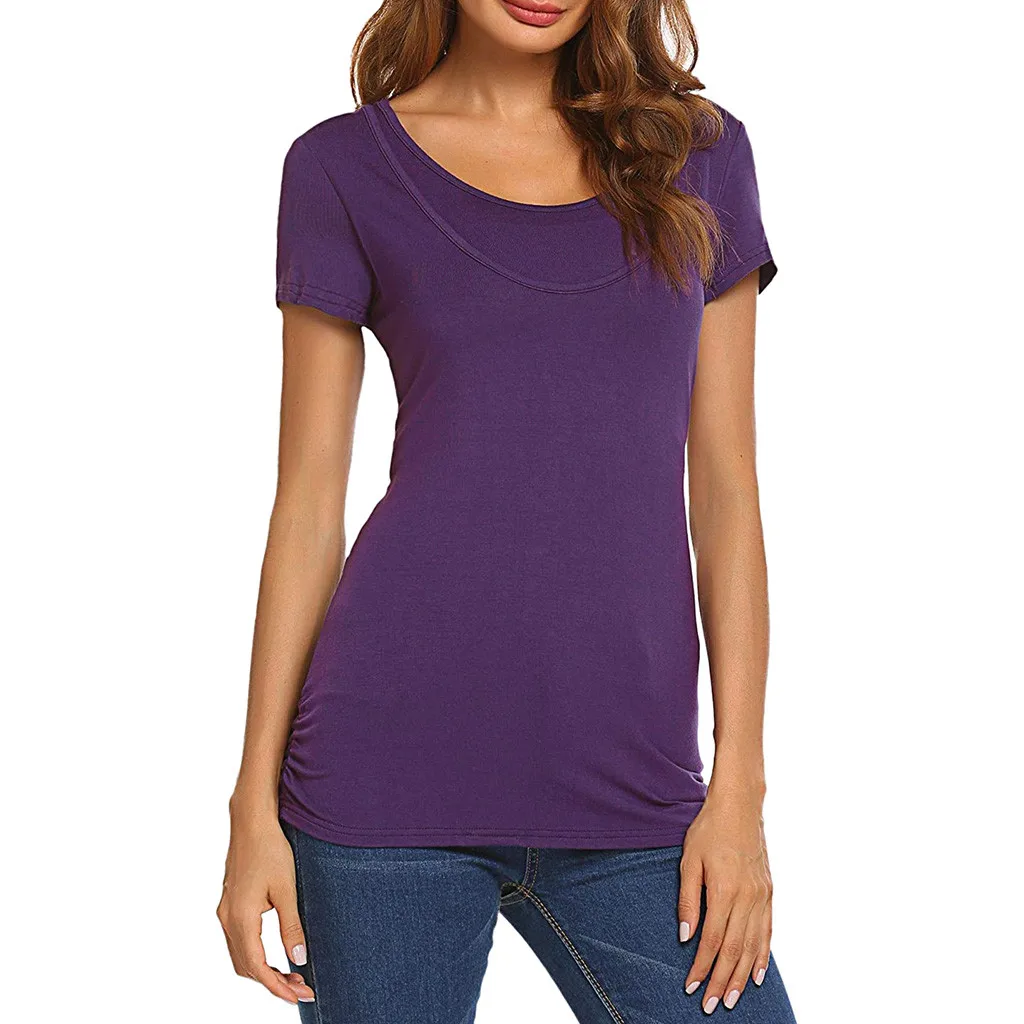 Women's Nursing Solid Print Tops ropa embarazada para sesion de fotos Maternity Breastfeeding Sweatshirt T-Shirt#SS
