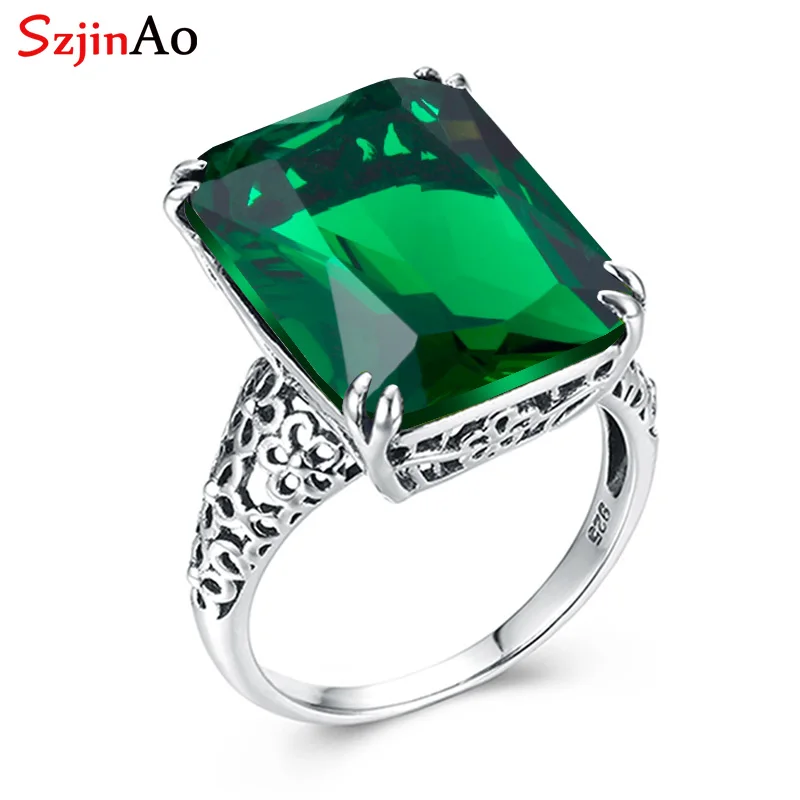 

SzjinAo Handmade Square solid 925 sterling silver Finger Ring August Birthstone Peridot Rings For Women Engagement Jewelry Gift