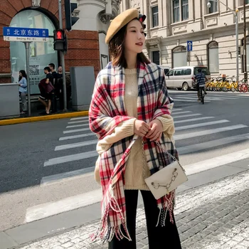 

Chanycore Lengthen line stripe Winter scarf cashmere pashmina women scarfs warm thick Dual use shawl hijab poncho for ladies