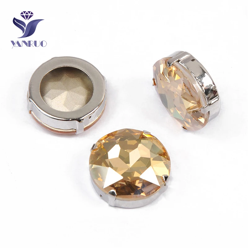 

YANRUO 1201 27mm Golden Shadow Round Strass Glass Stones And Crystals Point Back Gold Rhinestones For Dress Decoration