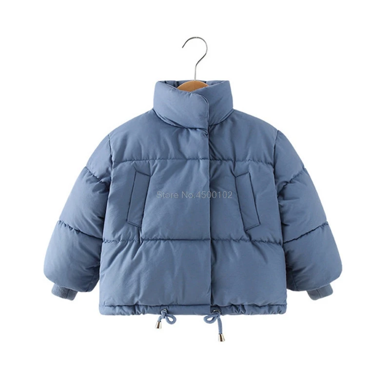 

2019 Blue Jacket For Boys 18M-6 Years Fashion Solid Hooded Drawstring Hem Parka baby Nice Kids Outerwear Winter Coat For Girls