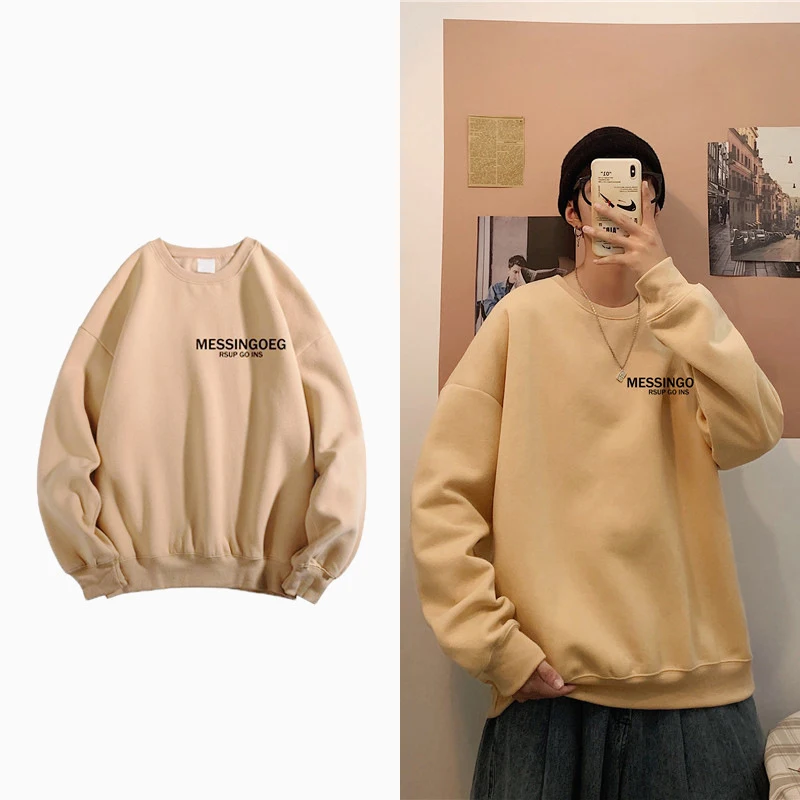 

Winter Aumtumn Men Fleece Pullover Sweatshirt Solid Letter Printed Casual Loose Jumper Jacket Coat 3XL Long Sleeve Hoodie