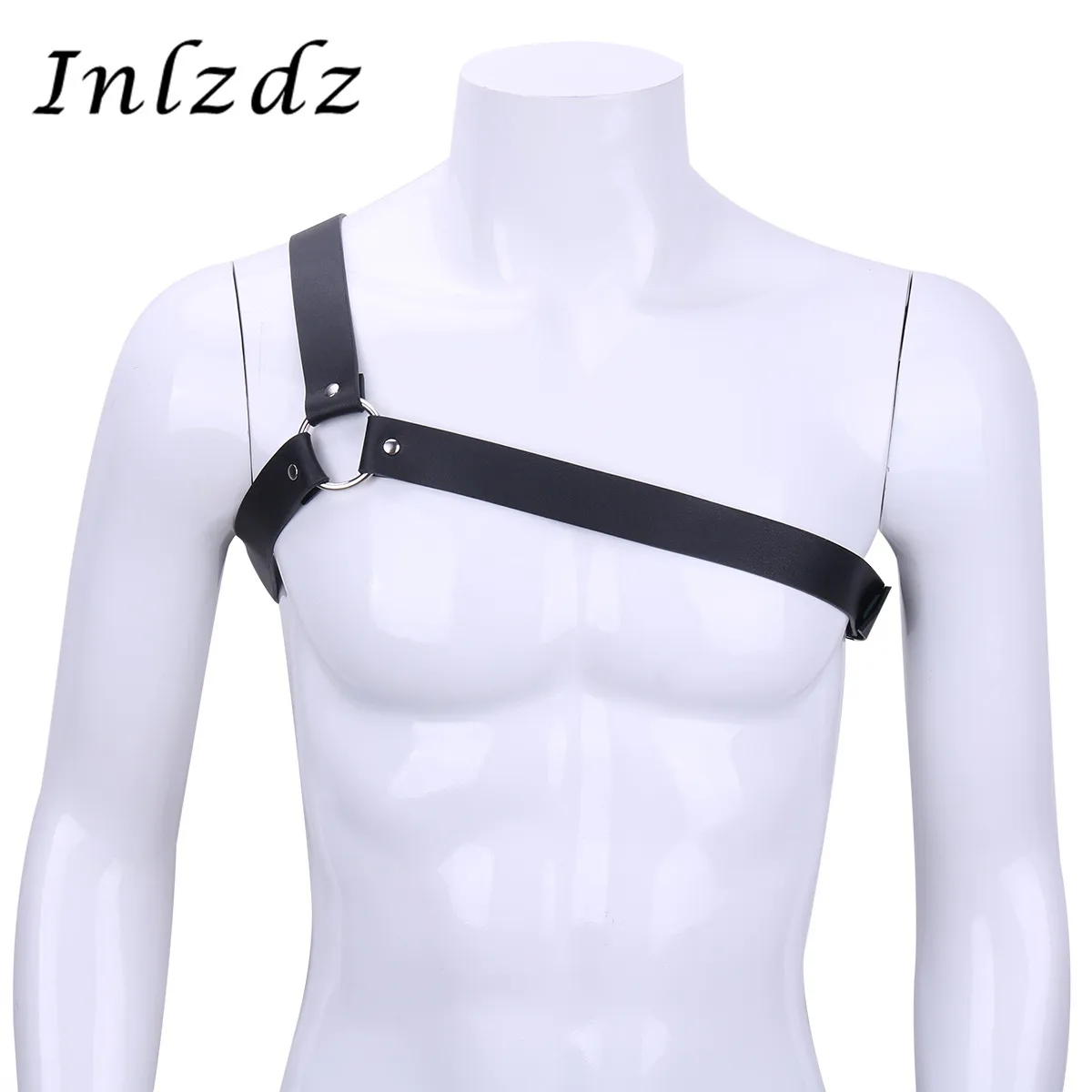 Mens Lingerie Harness PU Leather One Shoulder Adjustable Chest Hot Sexy Costume Belt Male | Тематическая одежда и униформа