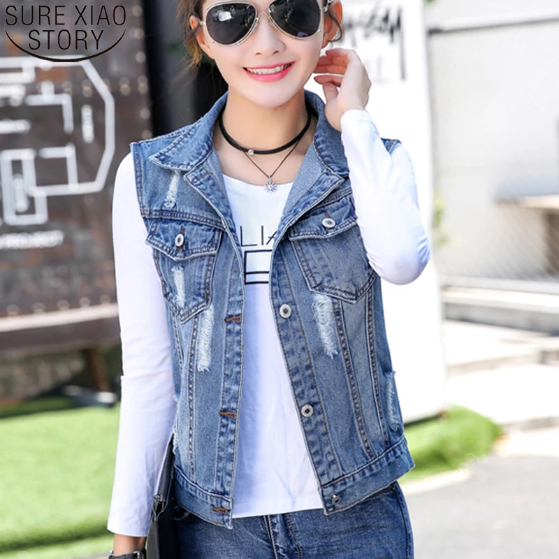 Fashion Korean Denim Jacket Women Hole 