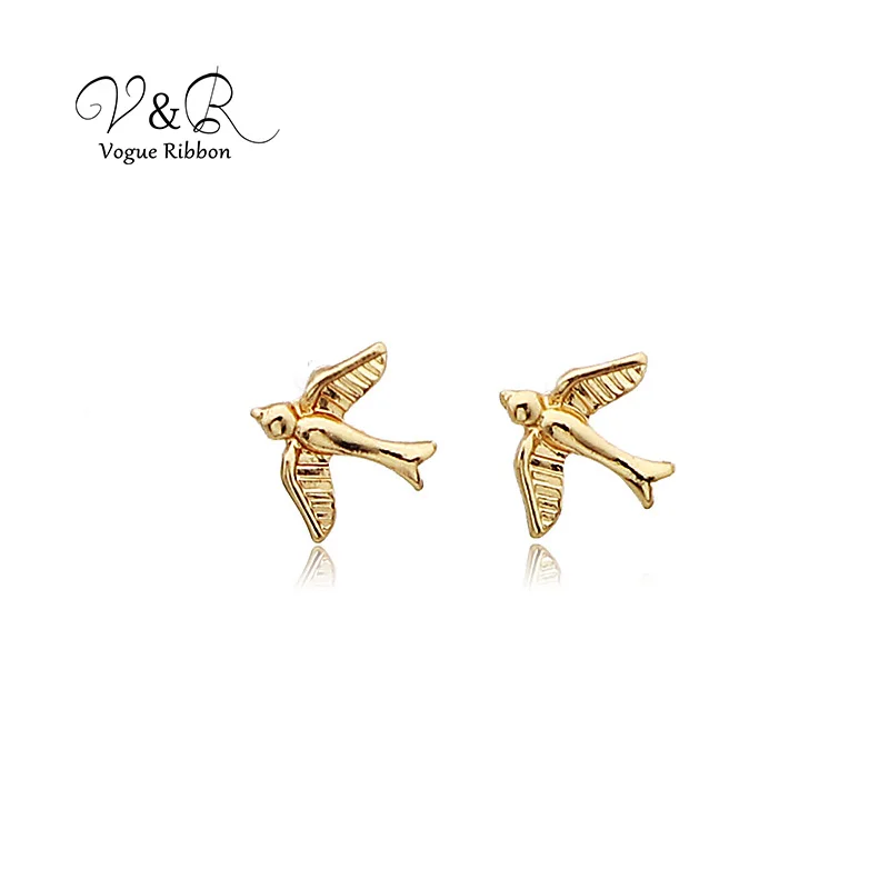 Imitation gold plated stud earring, swallow shape, basic metal style , 2019 minimalist simple fashion earring studs jewelry accessories  (1)