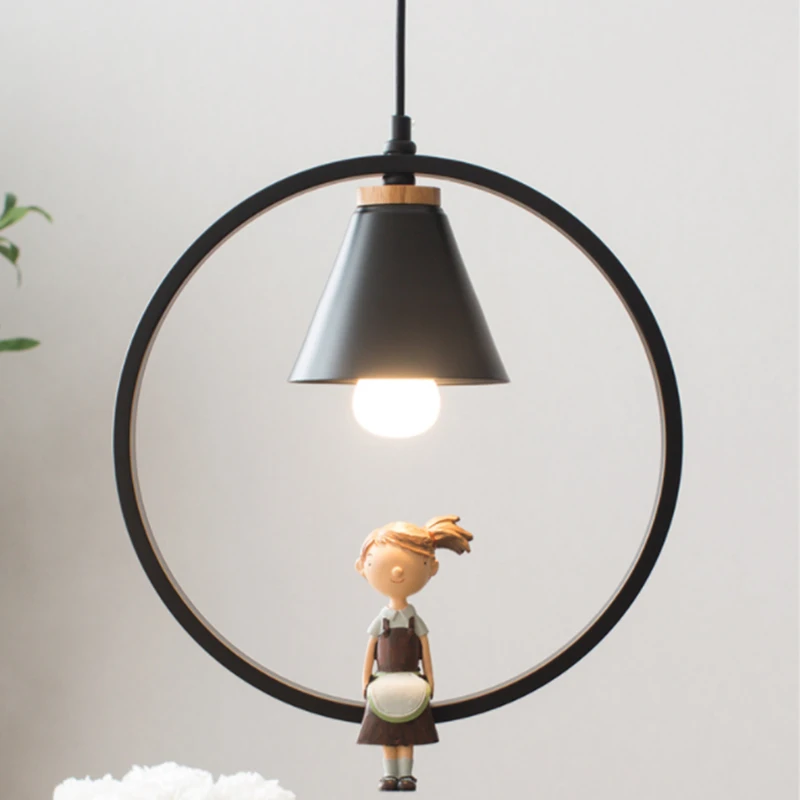 

Iron Ring Boy Girl Pendant Lights for Children Bedroom Hanging Lamp Home Decor Nordic Led Light Fixtures Loft Luminaire Kid Gift