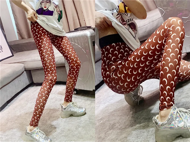 women's fashion 2020 Fashion Summer Streetwear Pencil Pants Women Blingbling Shiny High Waist Stretch Ice Silk Print Moon Leggings Sweatpants joggers for women