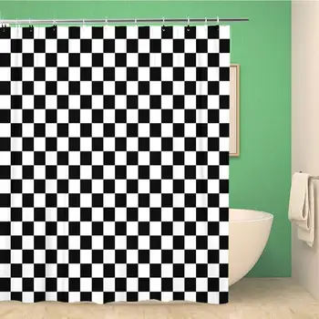 

Bathroom Shower Curtain Checkerboard Checkered Marble Pattern Abandoned Abstract Aged Architecture Bathroom Polyester Fabric