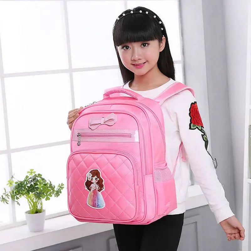 

Kids School Bags for Girls Primary School Backpack Child Nylon Waterproof Children Schoolbag Bow Printing Princess Bookbags Pink