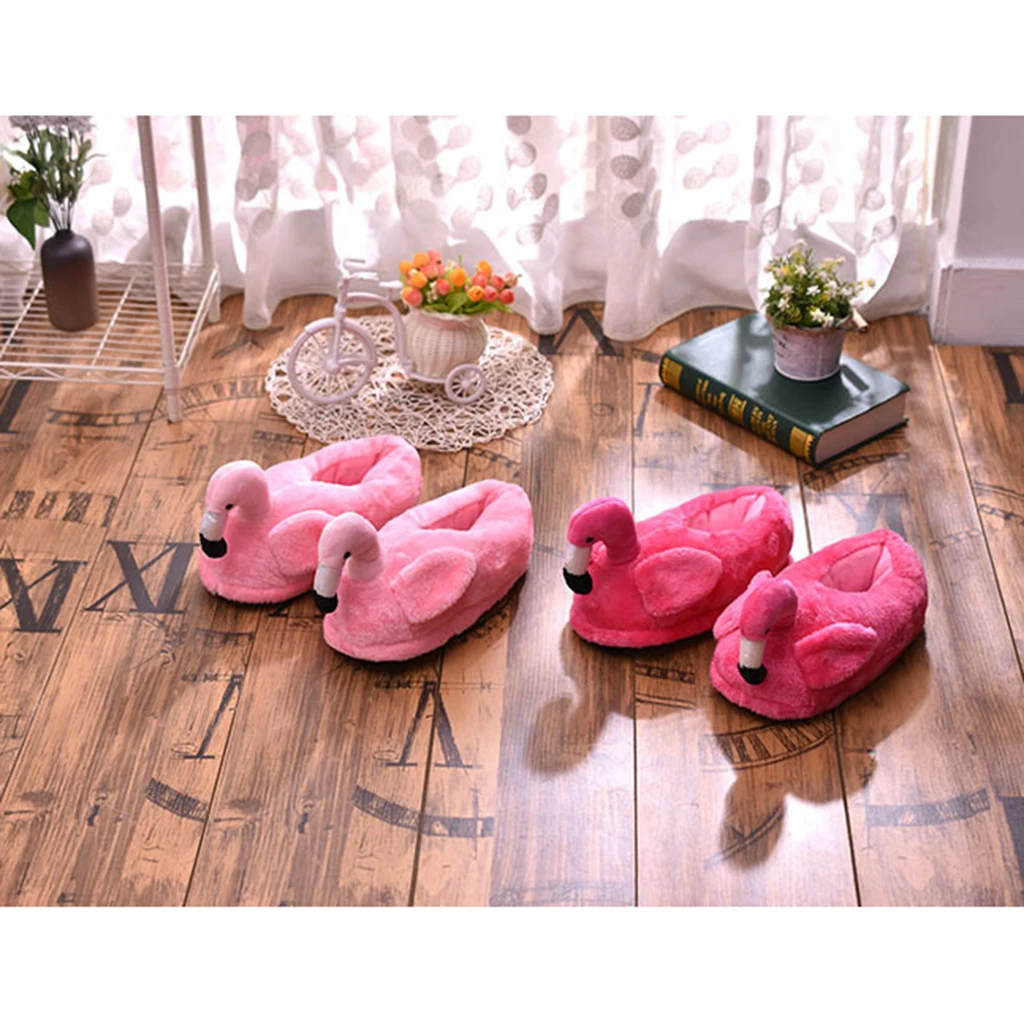 Cute Lady Teen Flamingo Soft Plush Warm Slippers  Winter Warm Home Slippers Women Animals Plush Slippers 