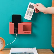 

Wall-mounted Storage Box Punch-free Embracing Double-lattice Remote Control Pen Stationery Holder Mobile Phone Charging Rack