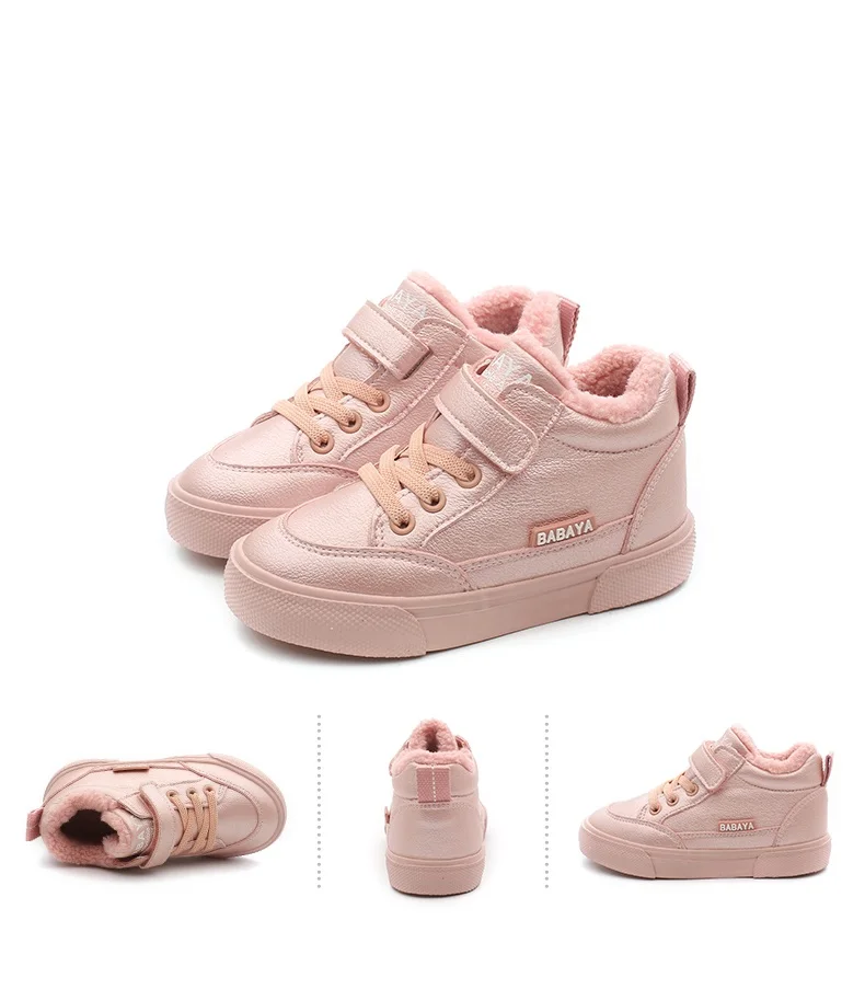 Babaya Winter Kids Boots boys girls warm leather sneakers fashion footwear children casual shoes plush non slip sport shoes
