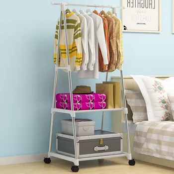 

Household Clothes Storage Rack Simple Assembled Metal Triangle Coat Racks with Wheels Removable Floor Standing Clothes Hangers